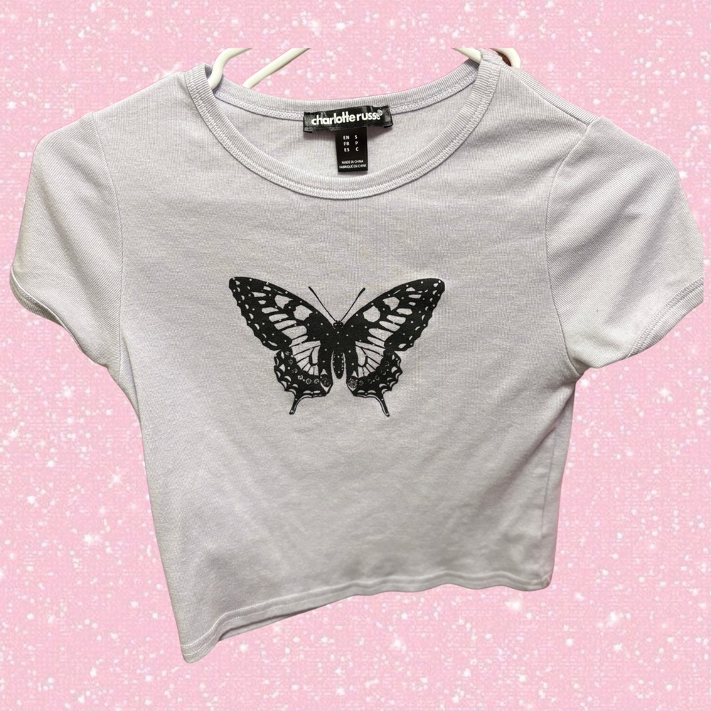 Y2K Charlotte Russe Baby Tee with Black Butterfly